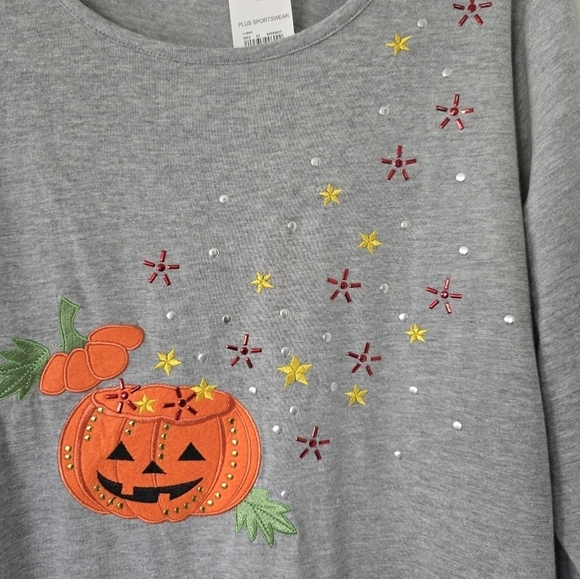 Cato Sweatshirt Womens 18 Plus Gray Halloween Pumpkins Long Sleeve Festive - Picture 4 of 9